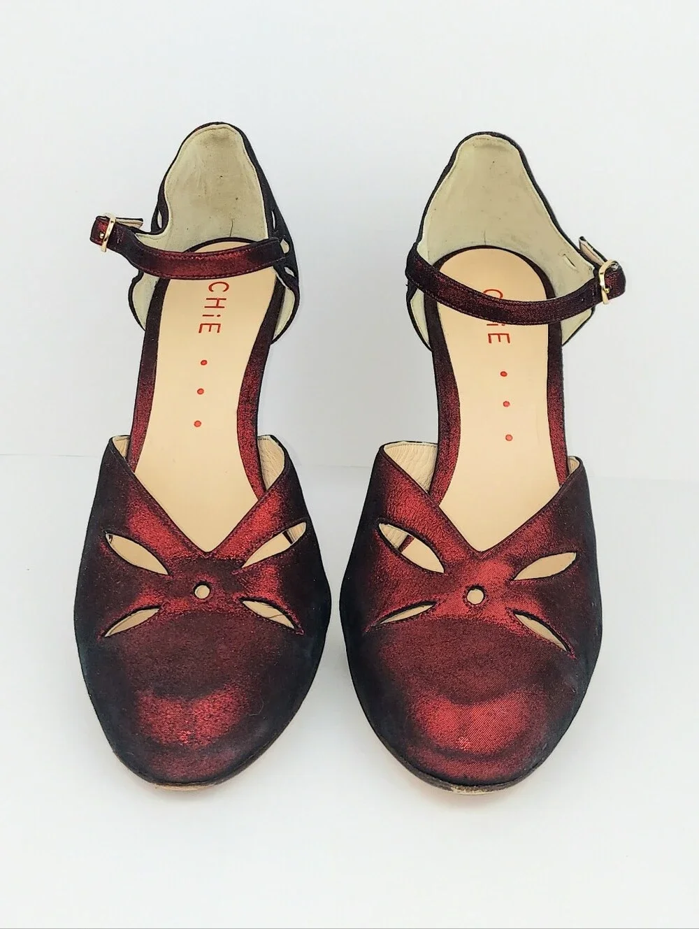 Chie Mihara Metallic Red Black Glitter Retro Style Heels